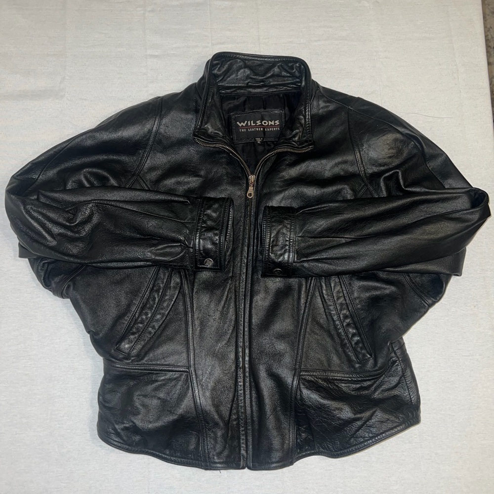 Wilsons Leather Jacket Mens XL Black Moto Biker Motorcycle Classic Y2K